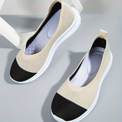 Women's Colorblock Knit Flats Soft Sole Slip On Shoes