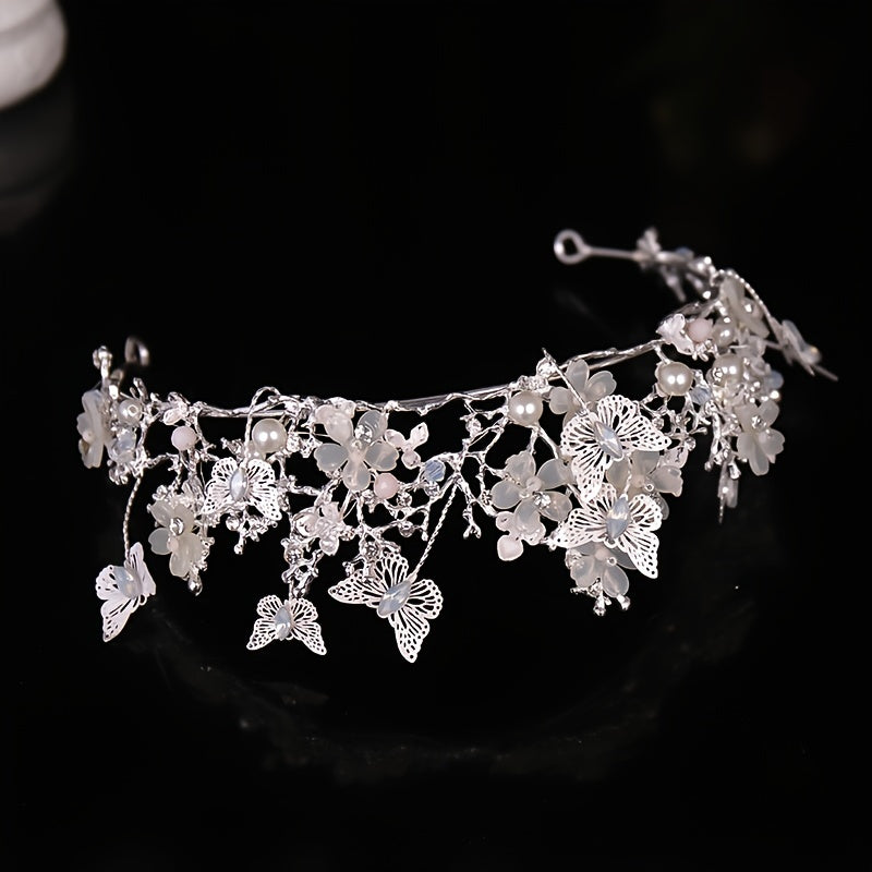 Butterfly Crown Flower Rhinestone Tiara for Women