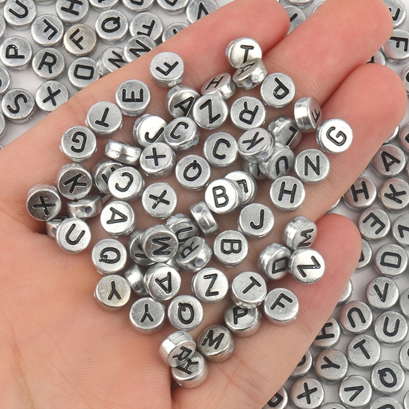 100pcs Silvery Alphabet Acrylic Beads for DIY Jewelry & Bracelet Crafting