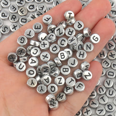 100pcs Silvery Alphabet Acrylic Beads for DIY Jewelry & Bracelet Crafting