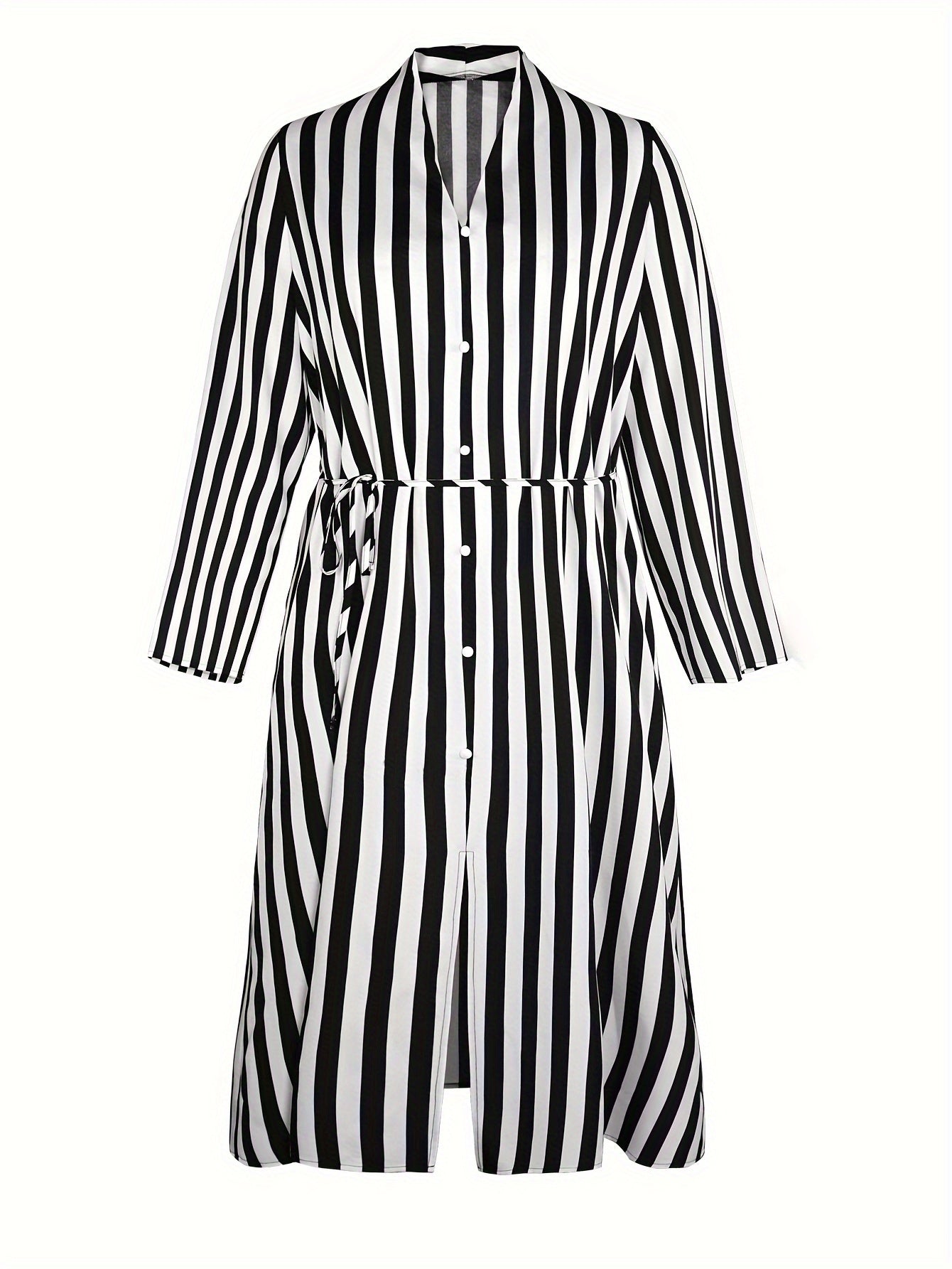 Stripe Print Long Sleeve V Neck Dress