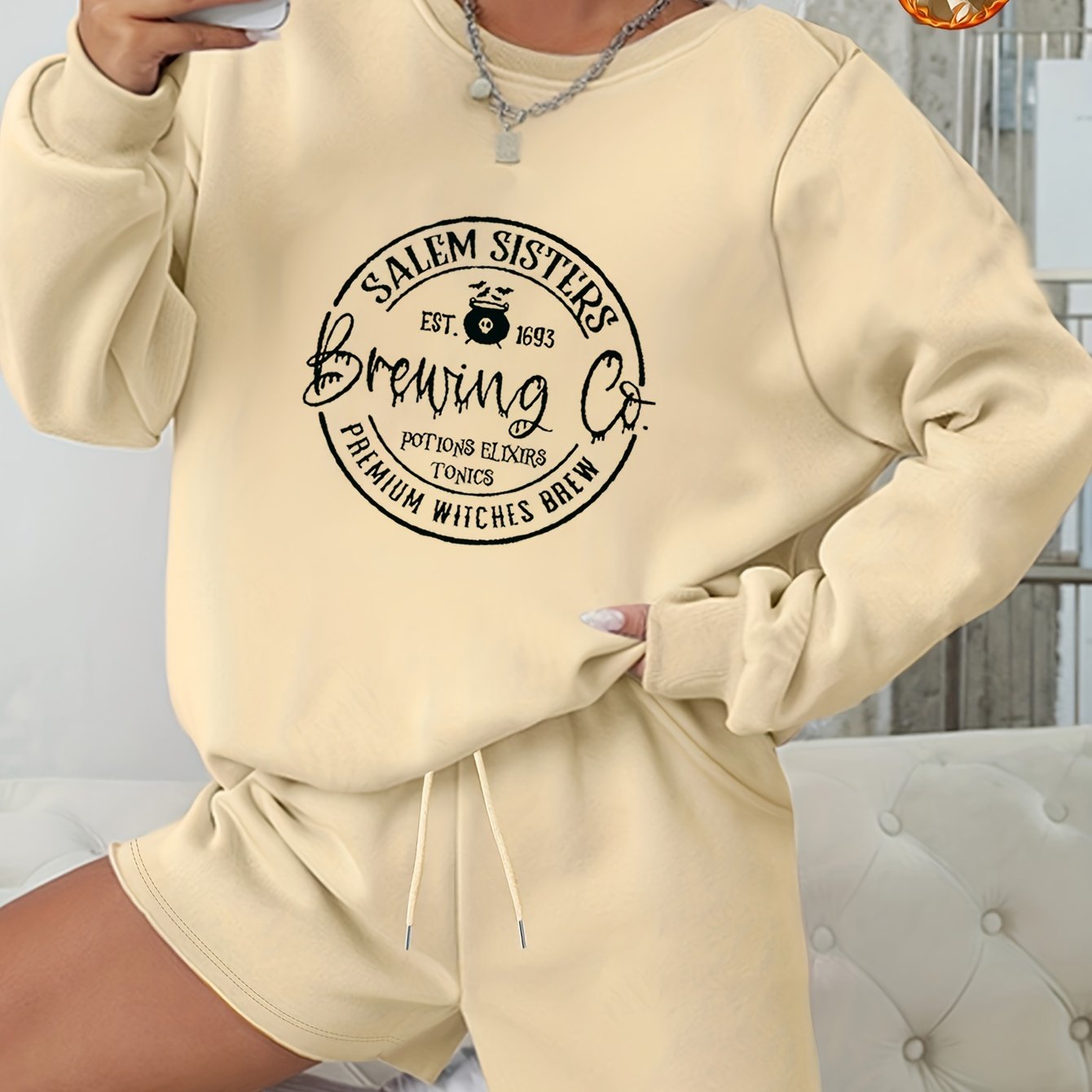Halloween Outfit Women's 2 Piece Set Sweatshirt & Shorts