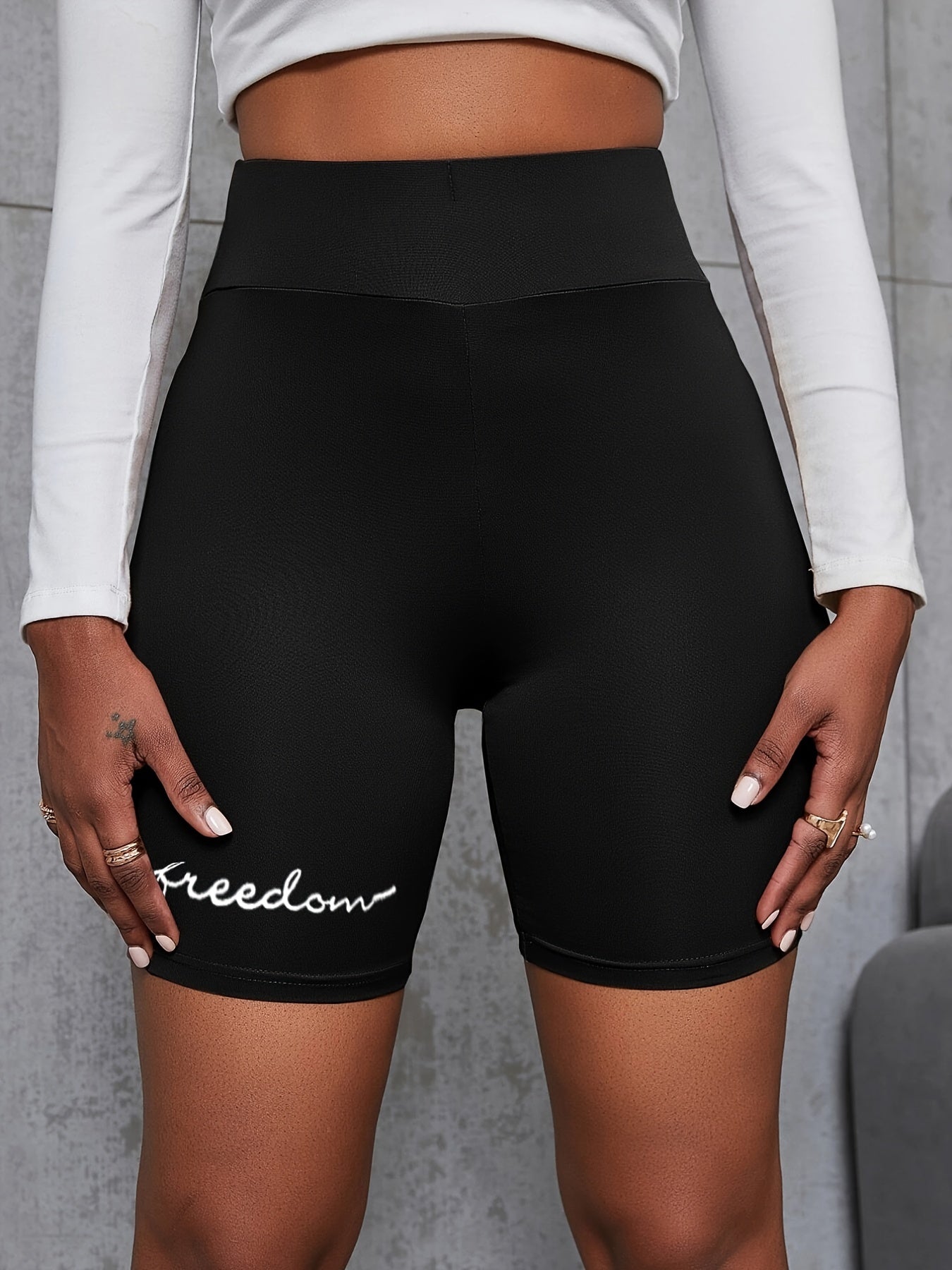 Letter Print Skinny Shorts High Waist Yoga Shorts