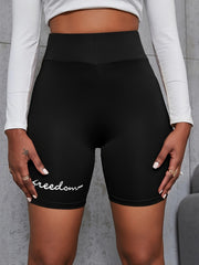 Letter Print Skinny Shorts High Waist Yoga Shorts