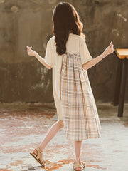 Girls' Plaid Patchwork Short Sleeve Casual Dress