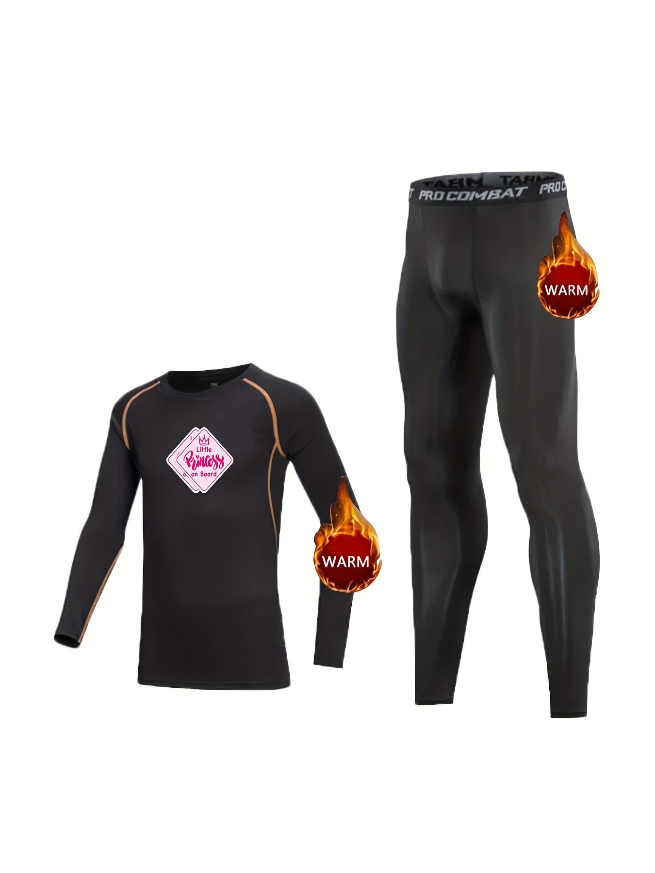 2Pcs Toddler Kids Fleece Compression Sets Little Princess Crew Neck Thermal Bott