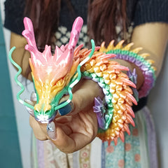 Enchanted Wooden Dragon Figurine 3D Printed Mythical Amphibian Ornament