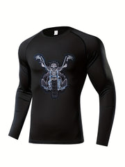 Skeleton Pattern Compression Shirt Men's Long Sleeve Athletic Baselayer