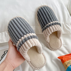 Men's Striped Fleece Cozy Non slip Slippers Winter