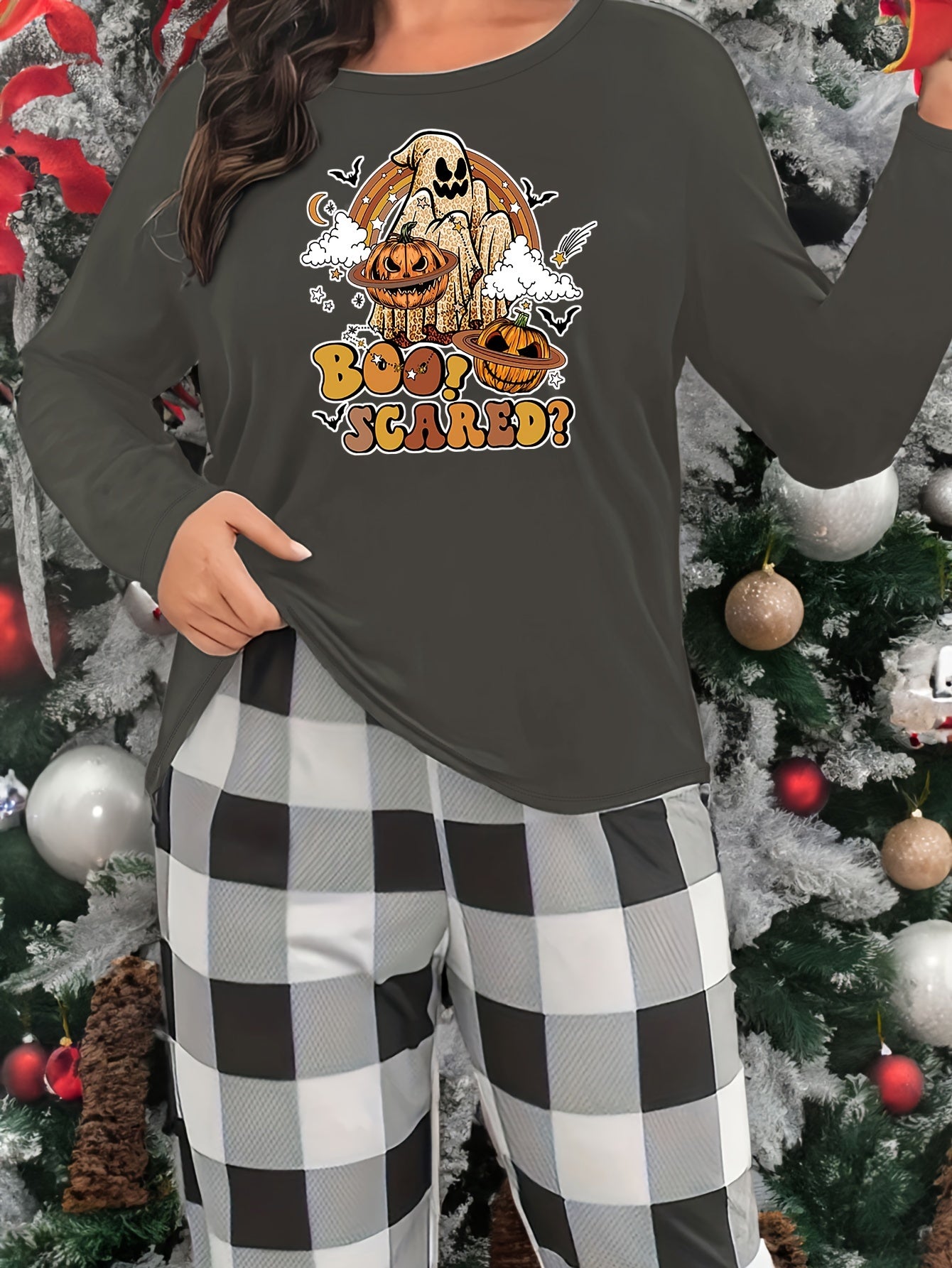 Halloween Pumpkin Print Long Sleeve Top Women's Lounge & Sleepwear