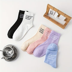 6 Pairs Letter Print Socks Women's Stockings & Hosiery