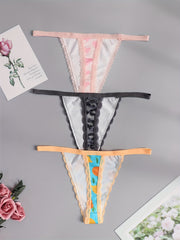 3pcs Lace Thongs Low Waist Panties Women's Lingerie