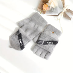 Winter Men's Half Fingerless Flip Gloves Plus Velvet Thick Gloves