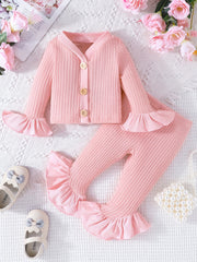 Baby Girls Flared Cuff Cardigan Top Flared Pants Set
