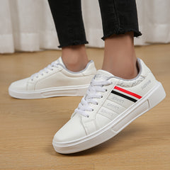 Stripes Pattern Faux Leather Skate Shoes Non Slip Flat Sneakers