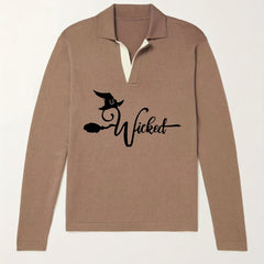 Men's Witch Pattern Knit Polo Shirt