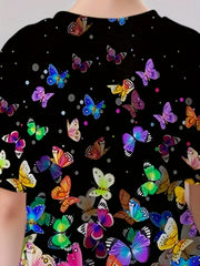Butterfly Graphic Short Sleeve T-shirt Girls 3D Print Pullover Tees