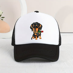 Mesh Print Rose Flower Dog Baseball Cap Sunshade Peaked Cap Trucker Hat