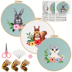 5pcs Animal Embroidery Kit with Hoop 20.07cm
