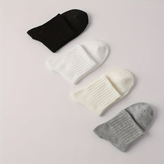 4 Pairs Solid Socks Women's Comfy & Breathable Stockings