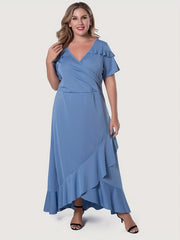 Surplice Neck Short Sleeve Maxi Dress