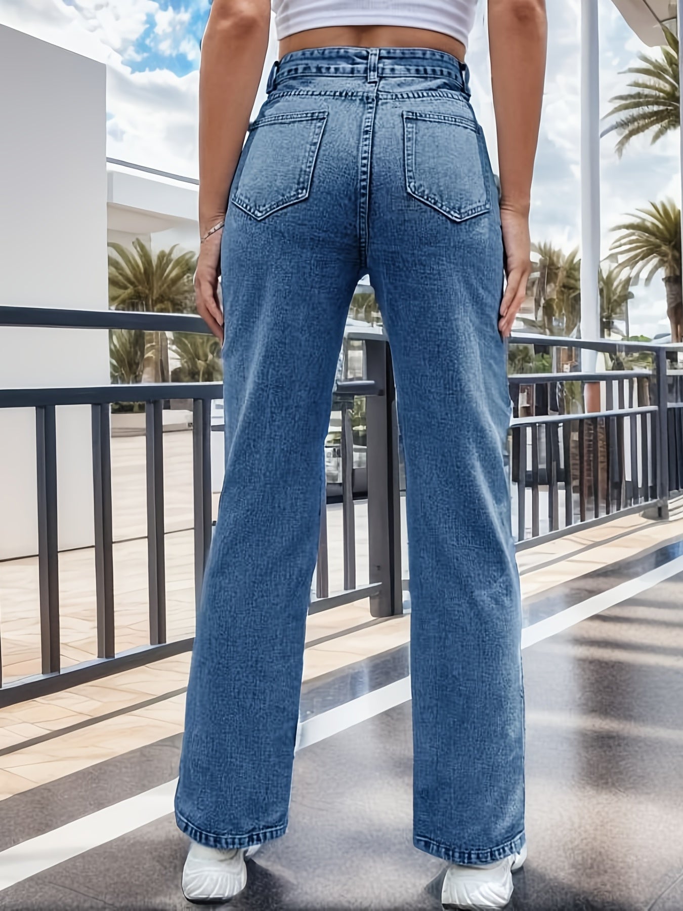 High Waist Split Side Straight Jeans