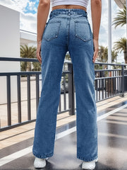 High Waist Split Side Straight Jeans