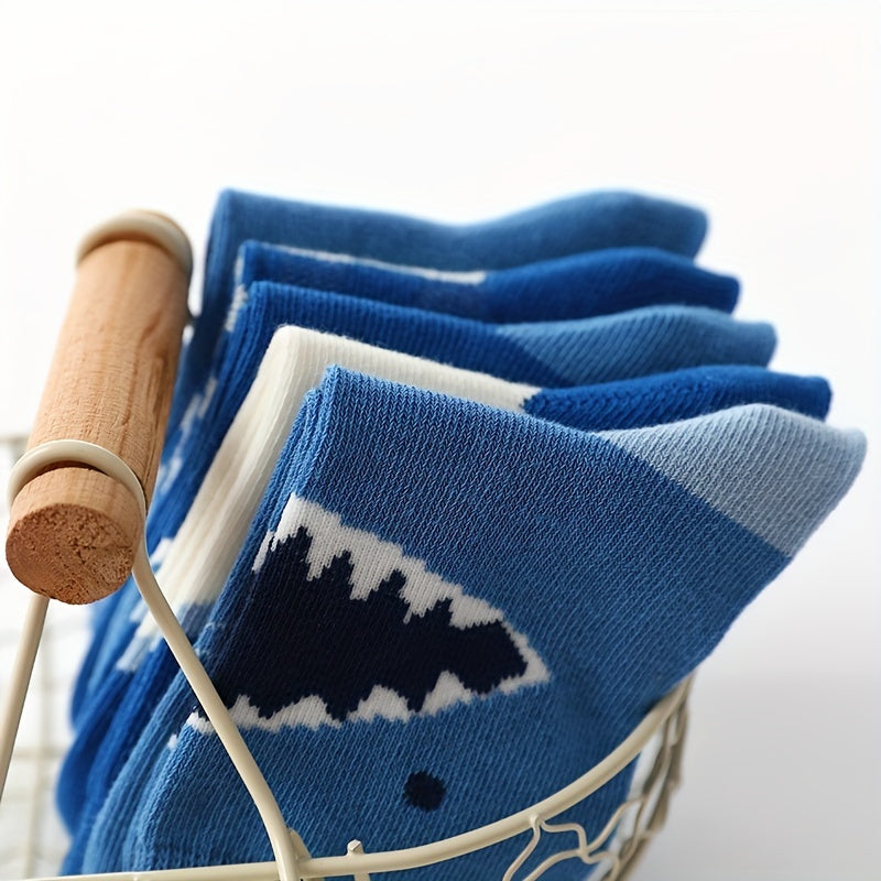 5 Boys Shark Plaid Socks Breathable Odor-proof Students Socks