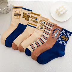 7 Pairs Letter Print Mid Tube Socks