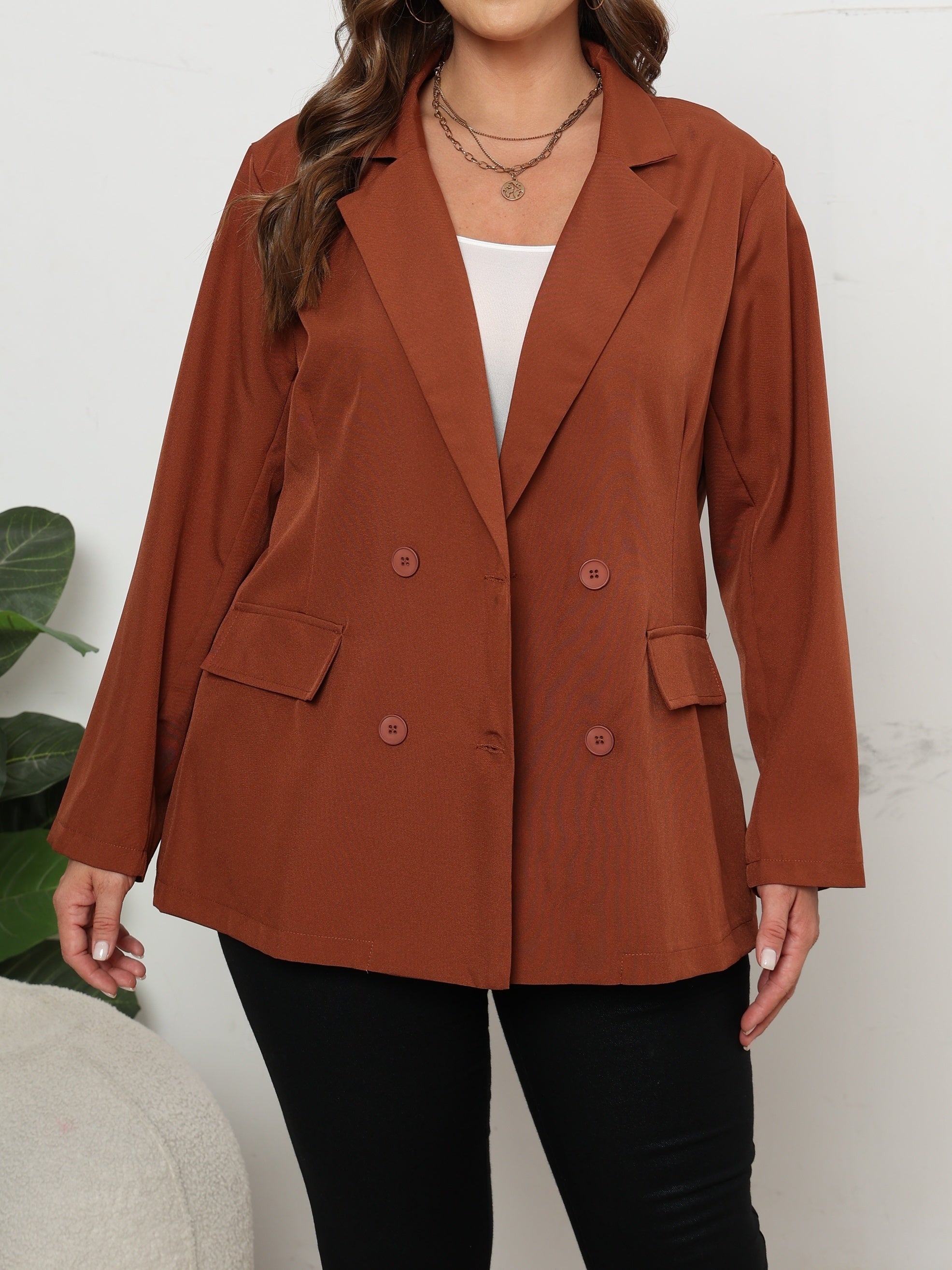 Business Casual Blazer Solid Long Sleeve Double Breast Button