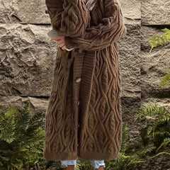 Solid Cable Button Long Cardigan