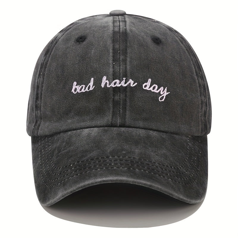 Distressed Ponytail Baseball Cap Embroidered Sun Hat