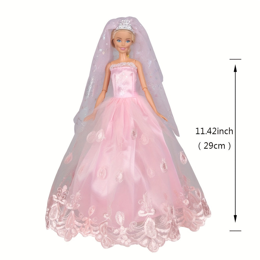 2pcs Doll Dresses Pink Party Skirts with Crown Veil