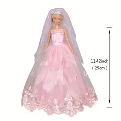 2pcs Doll Dresses Pink Party Skirts with Crown Veil