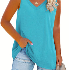 Basic Tank Top Women's Plus Solid Stretch V Neck Sleeveless Tank