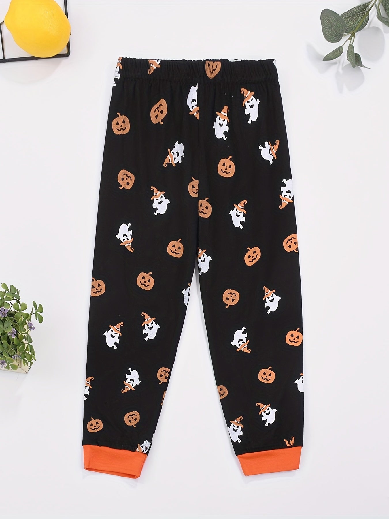 Halloween Pumpkin And Ghost Print Boys Casual Long Pants