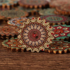 100pcs Bohemian Floral Button Retro Cartoon Wooden Buckle DIY Decoration