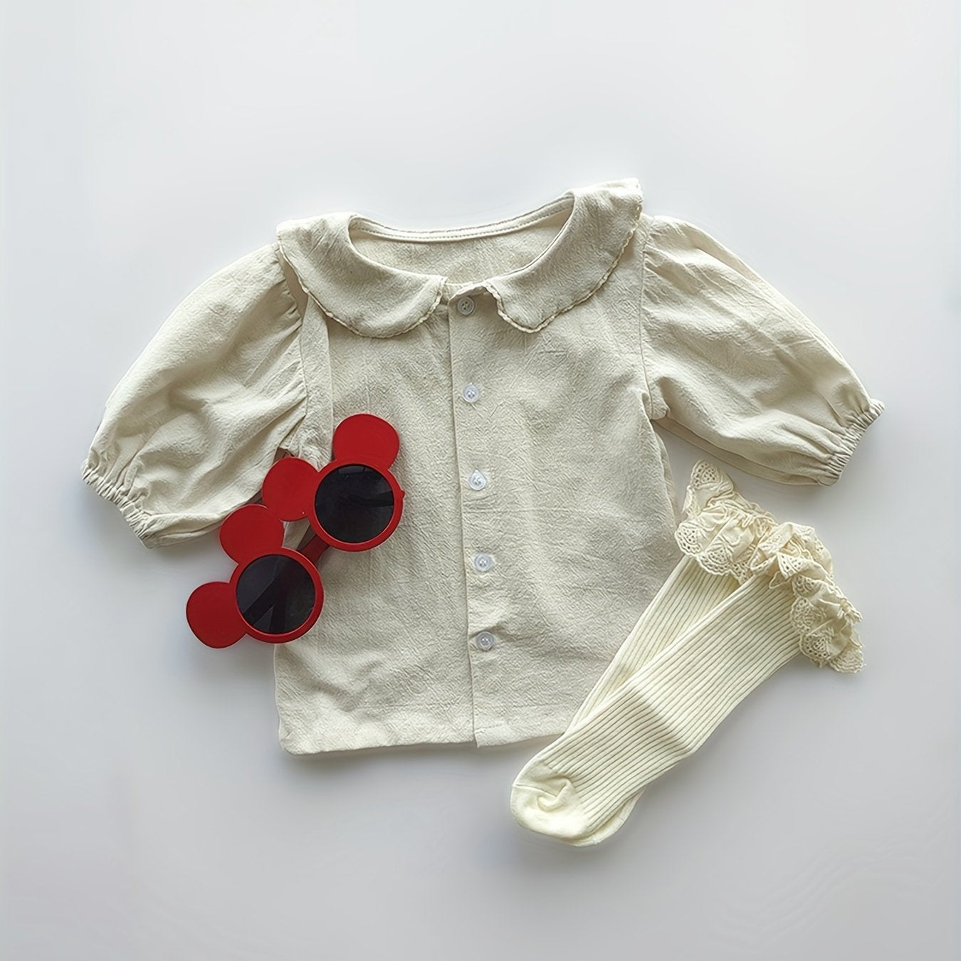 Toddler Girls Casual Blouse Button Round Collar Shirt