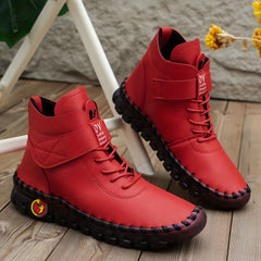 Women's Faux Leather Non slip Walking Shoes Comfortable Solid Medium Tube Hiking