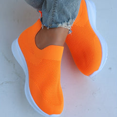Women's Breathable Mesh Slip On Sneakers Lightweight Orange Sock Shoes