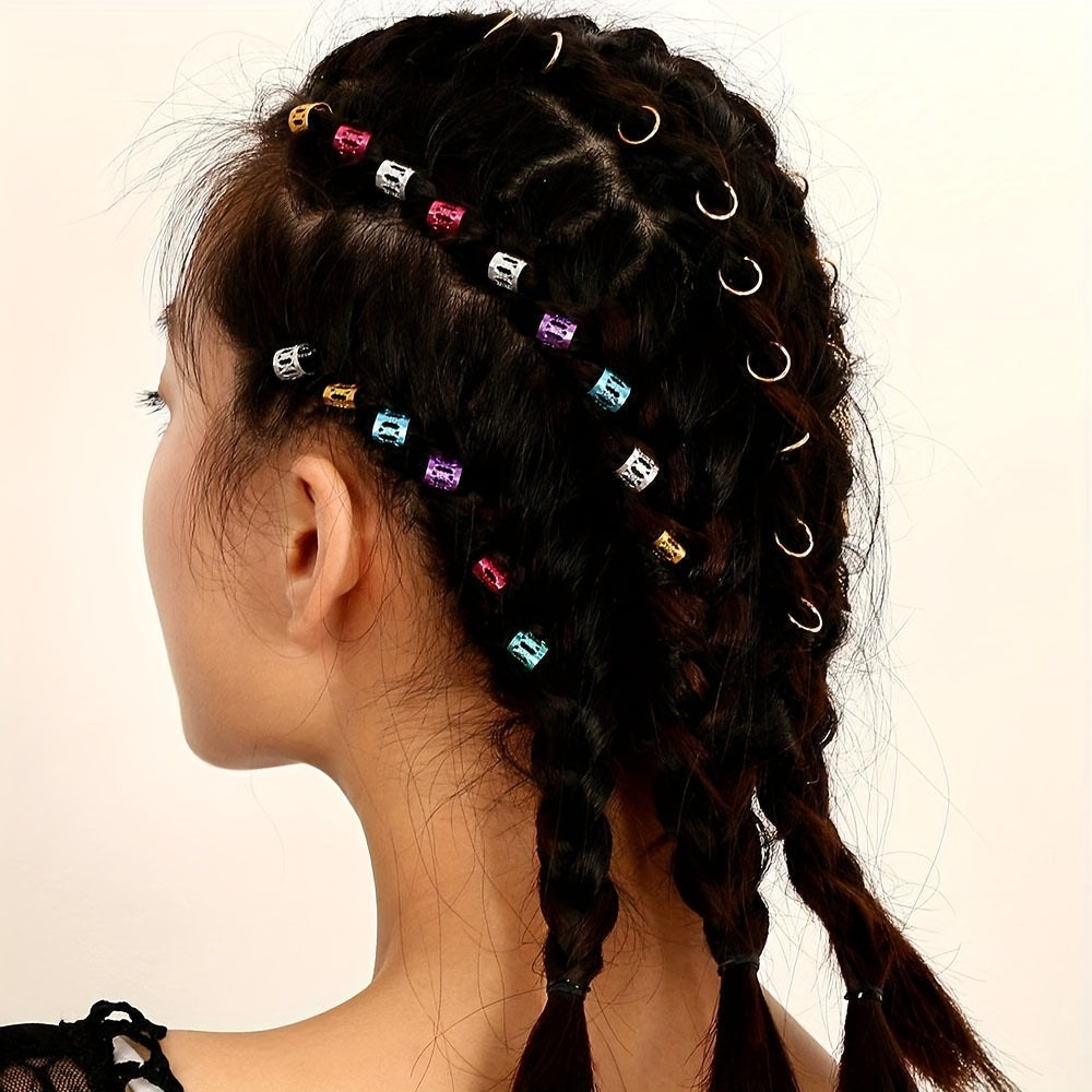 100pcs Metallic Mixed Dreadlock Hair Rings Adjustable Cuff Clip Hair Braids Bead