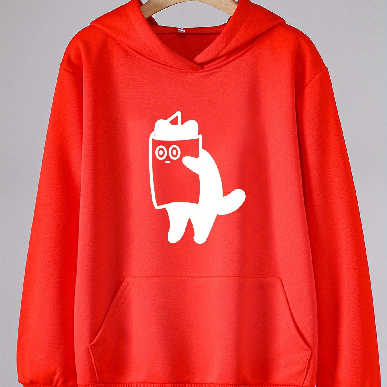 Kitty Print Hoodies Girls Comfy Hooded Pullover Tops with Pocket