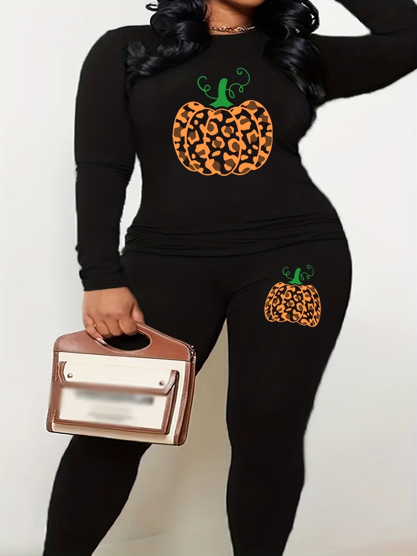 Pumpkin Print Top & Leggings Two Piece Set