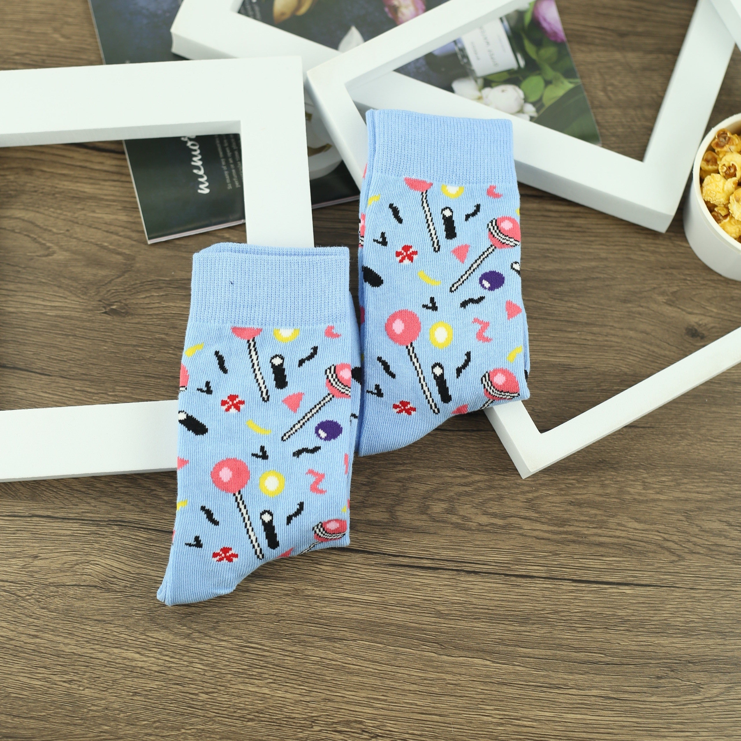 Men's Cartoon Lollipop Crew Socks 2 Pairs