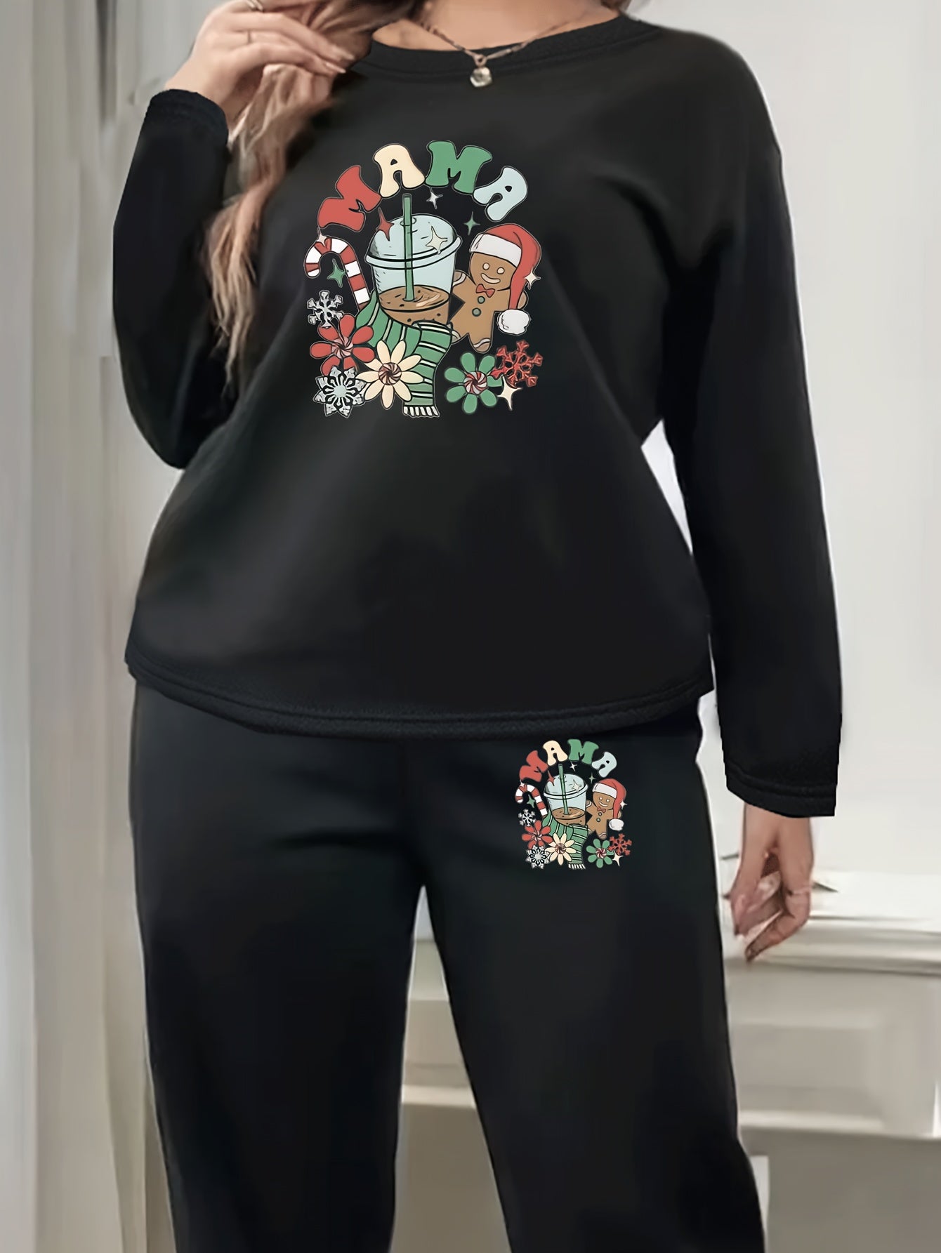 Christmas Lounge Set Women's Long Sleeve Top & Joggers Pajamas