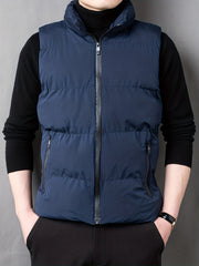 Men's Zip Up Pockets Stand Collar Winter Vest
