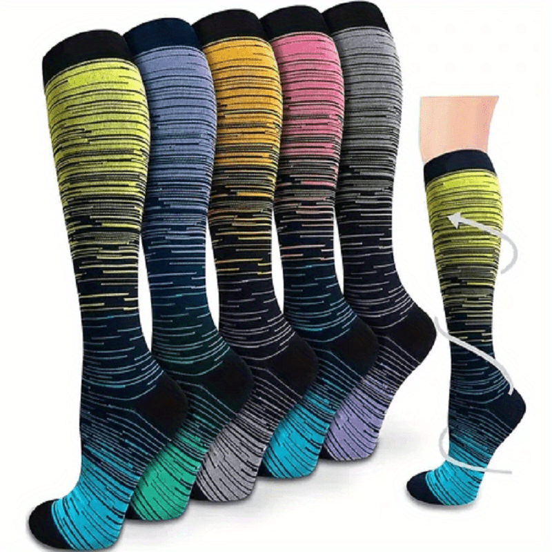 5 Pairs 15-20mmHg Striped Compression Socks for Men and Women