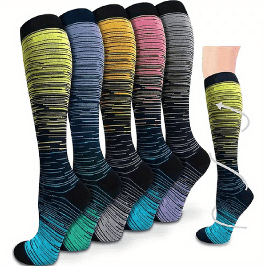 5 Pairs 15-20mmHg Striped Compression Socks for Men and Women