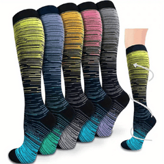 5 Pairs 15-20mmHg Striped Compression Socks for Men and Women