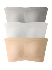 3 Pack Plus Size Sexy Tube Bra Set Women's Plus Ruched High Stretch Tube Bra Set